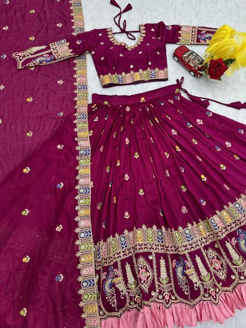 Tapi 308 Vichitra red Lehenga choli manufacturers in Surat - wholesale export